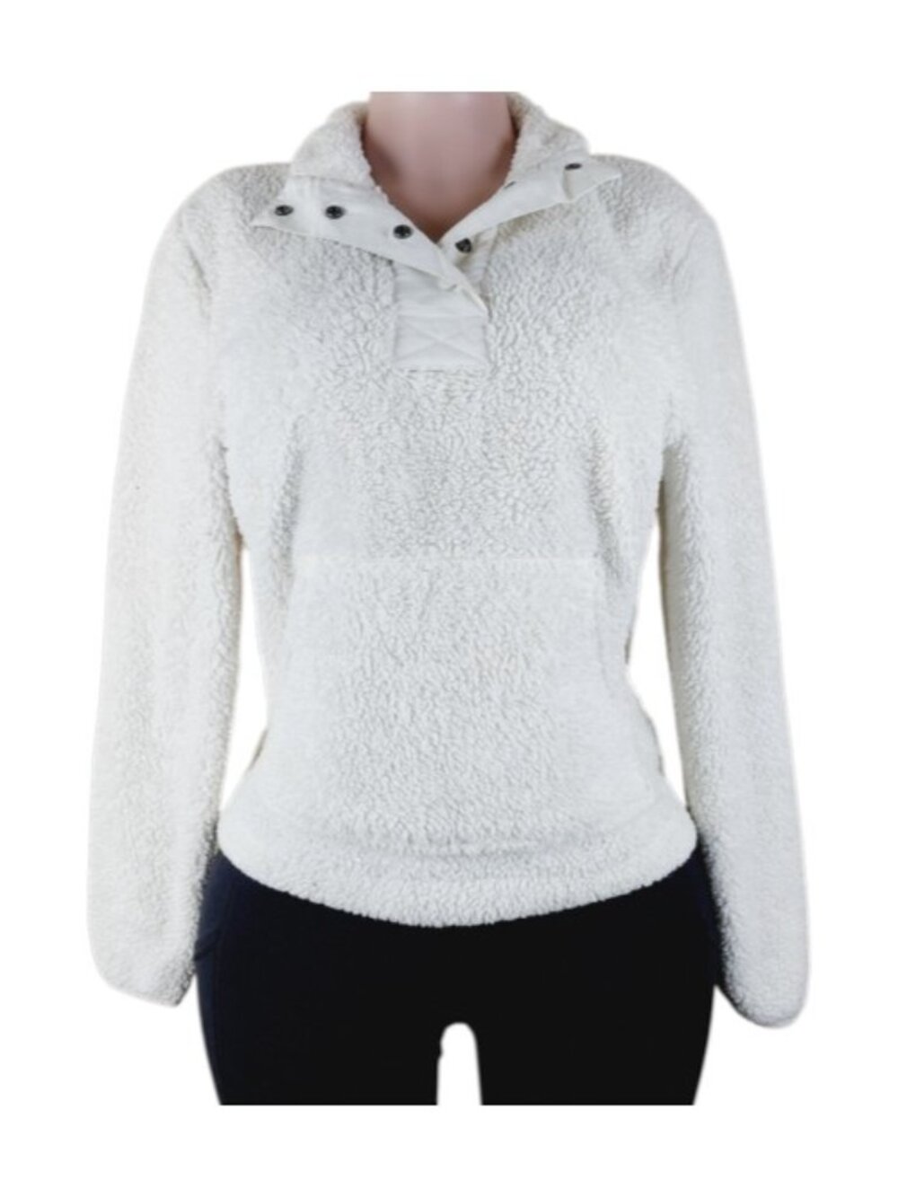 Eddie Bauer Women's White Sherpa Fleece Snap Button Cozy Sweatshirt Size S